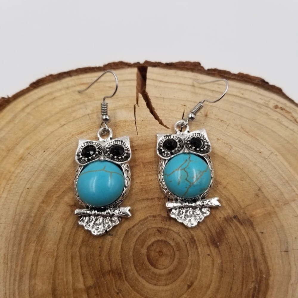 Faux Turquoise Owl Earrings